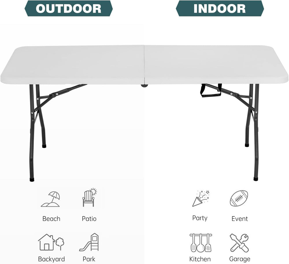 FDW | 6FT Folding Table | White | Portable Plastic Table