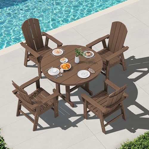 SERWALL 5-Piece Patio Dining Set, 45" Table & 4 Adirondack Chairs, Brown