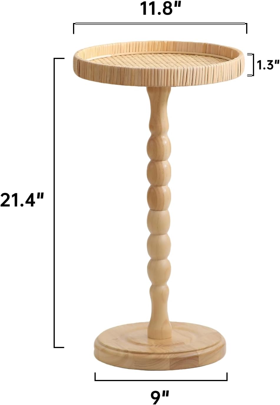 Small Drink Table, Rattan Round Side Table for Small Spaces, Boho Accent Tabl...