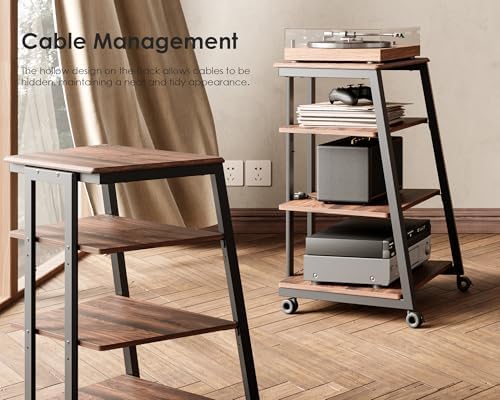 FITUEYES 4-Tier AV Media Stand Corner Shelf for Record Player HiFi, Walnut