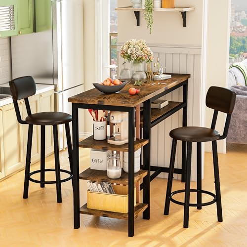 Bar Table and Chairs Set, 47'' Counter Height Dining Table Set with Storage