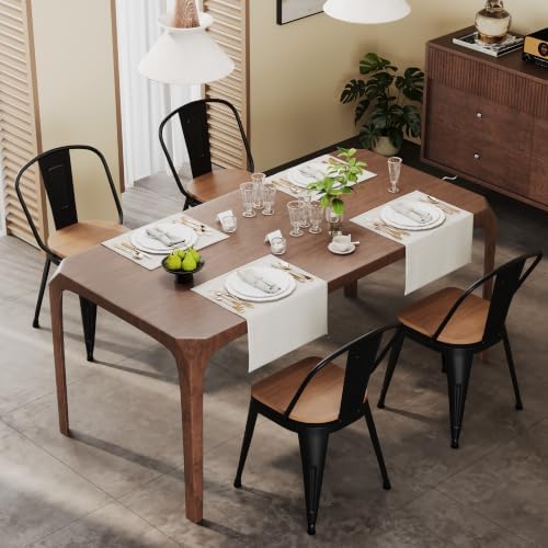 18 Inch Metal Dining Chairs Set of 4 Farmhouse Kitchen Chairs with Wooden Seat and Metal Backrest Stackable Black Dining Room Seating