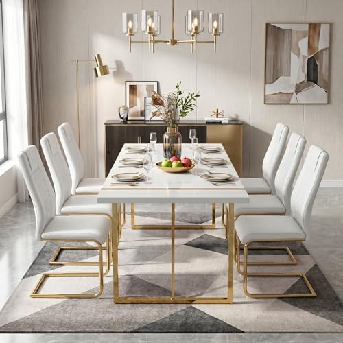 gopop Dining Table Set for 6, Kitchen Table Chairs Set of 6, 7-Piece
