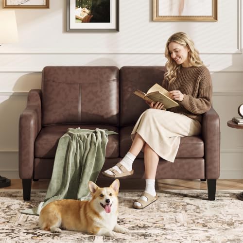 MALOL 51" Accent Chair Set of 2 with Foldable Side Table, Chocolate Brown
