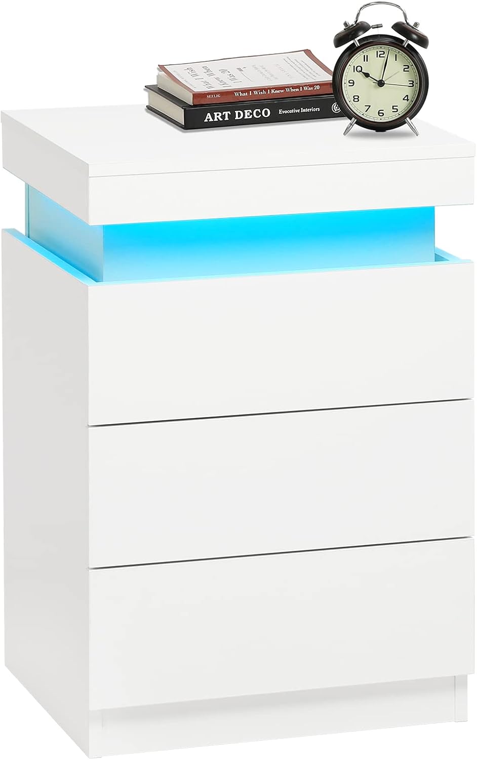 ADORNEVE White Nightstand with Charging Station and LED Lights