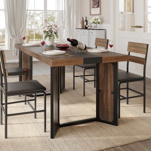 Industrial Dining Table for 6-8 People, 71" Large Long Wooden Kitchen Table with Sturdy Metal Frame & Brown Finish, Rustic Style Rectangular Dinner Table for Dining Room, Kitchen (Reddish Brown )