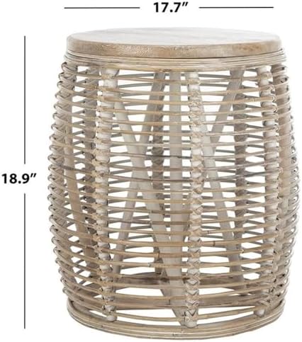 SAFAVIEH Maui Rattan Accent Stool, 16.93" Coastal Grey White Wash STL6500A