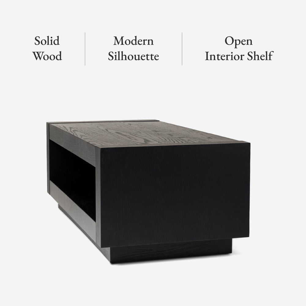 Maven Lane Artemis Coffee Table with Storage, Black Solid Wood, 18"