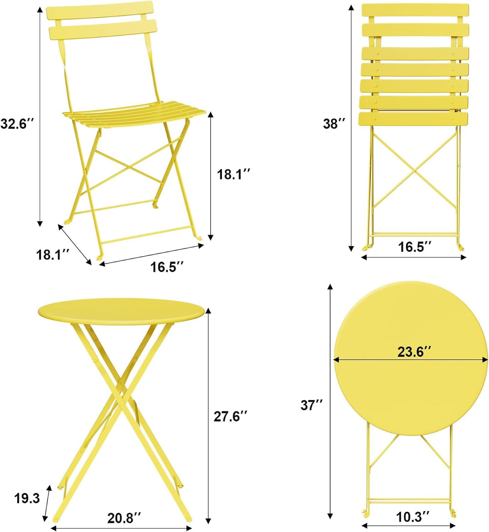 3-Piece Outdoor Folding Bistro, Outdoor Furniture Set with Table and 2 Chairs...