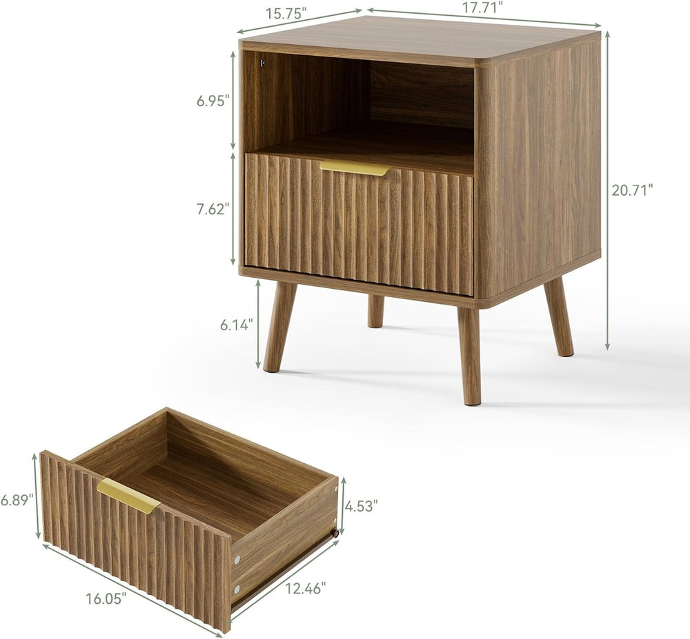 LYNSOM Fluted Dresser and Nightstand Sets 3 Piece, 6-Drawers Dresser and 1-Dr...