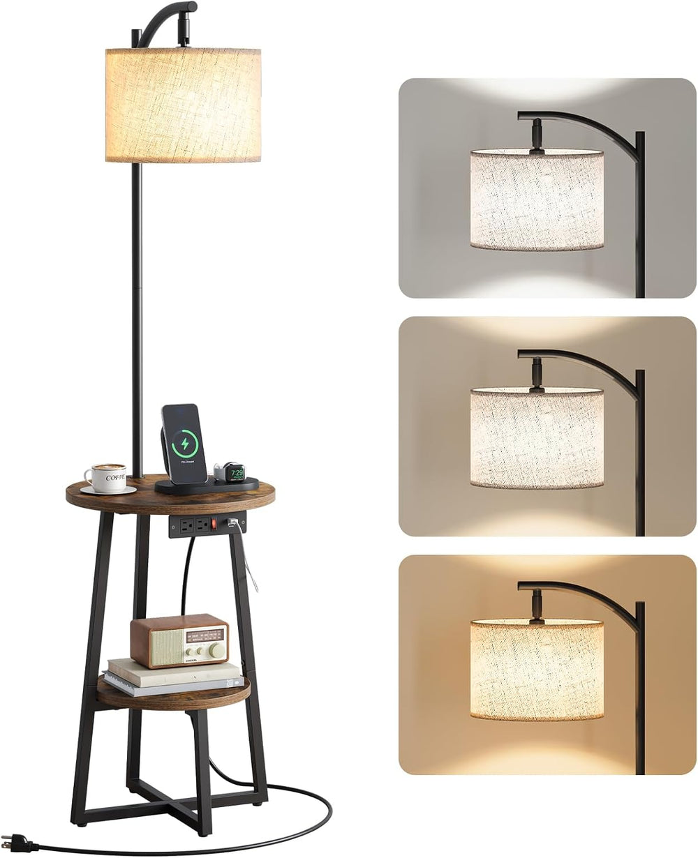Yoobure Floor Lamp with Table - Round Night Stand with Charging Station