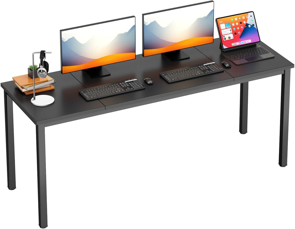 DlandHome 71 inches Large Computer Desk, Black, Metal Frame, 23.6 in Wide