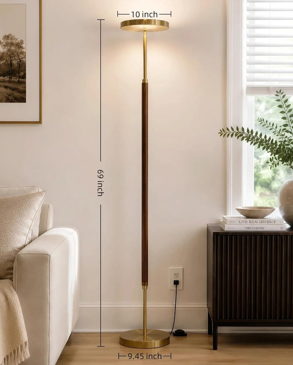 JOOFO Wood LED Torchiere Floor Lamp with Remote, 3000LM Dimmable