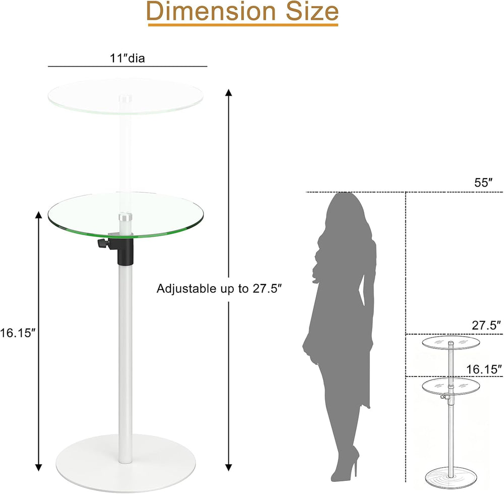 Round Side Table Set of 2, Glass End Table, Round Coffee Table, White