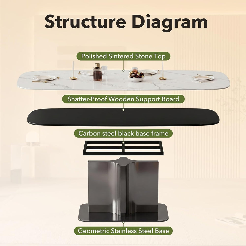 55.1" Sintered Stone Dining Table for 6-8, Modern Kitchen Table