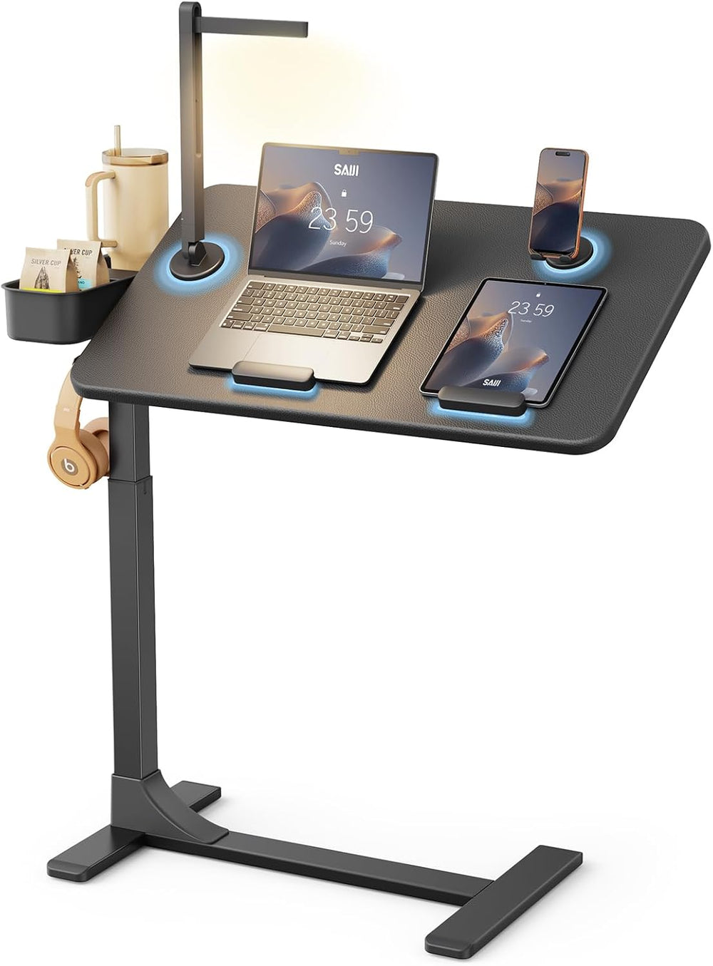 SAIJI Magnetic Height and 360° Angle Adjustable Overbed Bedside Table Tray