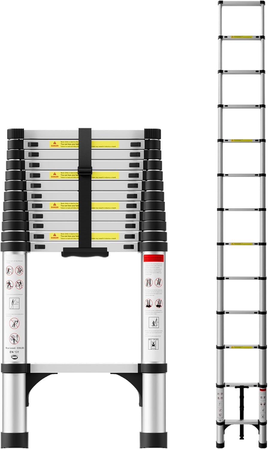 Telescoping Ladder 16.5 FT, 330 lbs Capacity; Silver