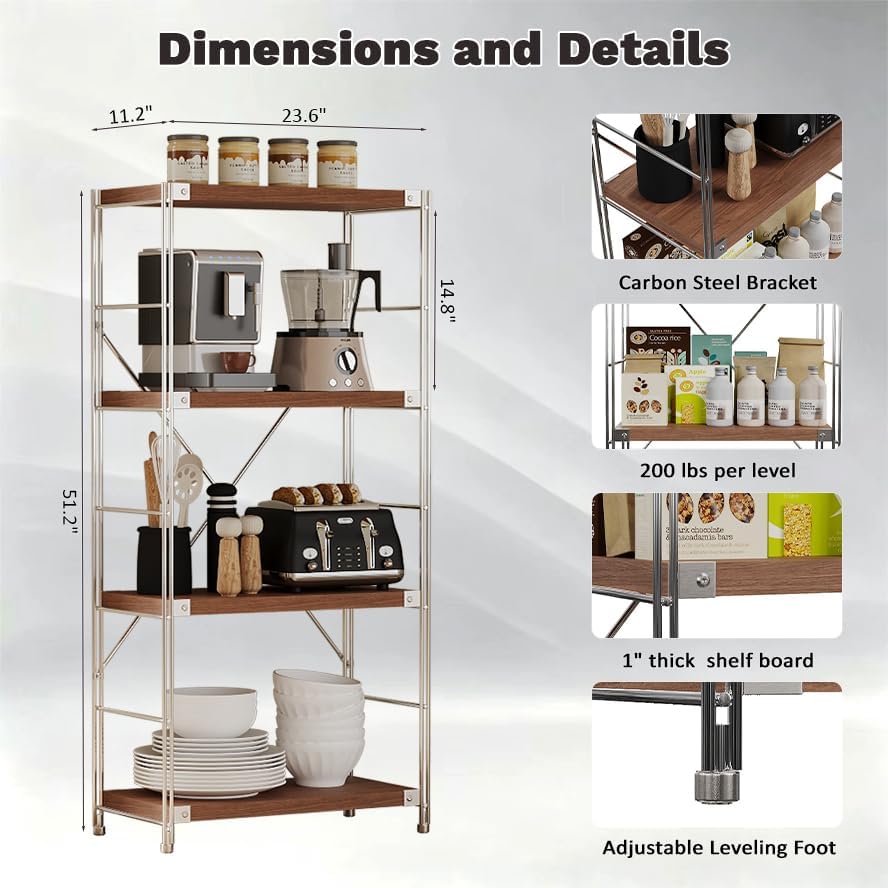 4-Tier Industrial Bookshelf, Wood and Metal Shelf Unit, Storage Bookcase