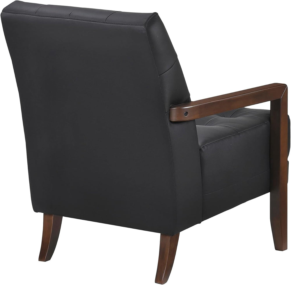 Lexicon Modern Leather Match Accent Chair,Tufted, Solid Wood Arms,Black