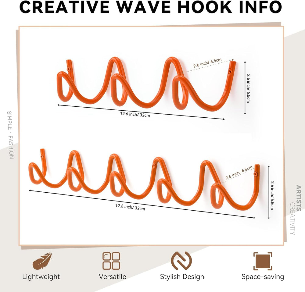 Coat Rack Wall Mount, Creative Wave Wall Hooks 20KG Capacity, Easy Installati...