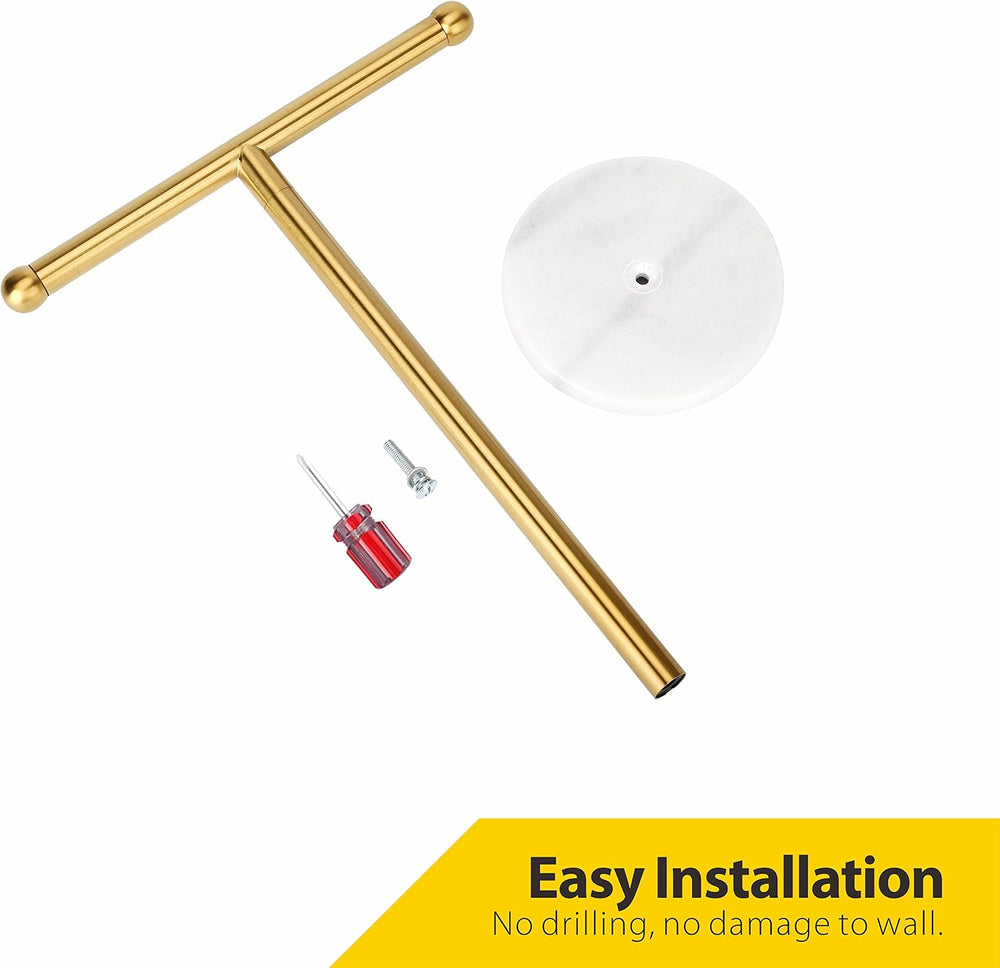 Gold Hand Towel Holder Stand with Heavy Marble Base, T-Shape Towel Rack, Free...