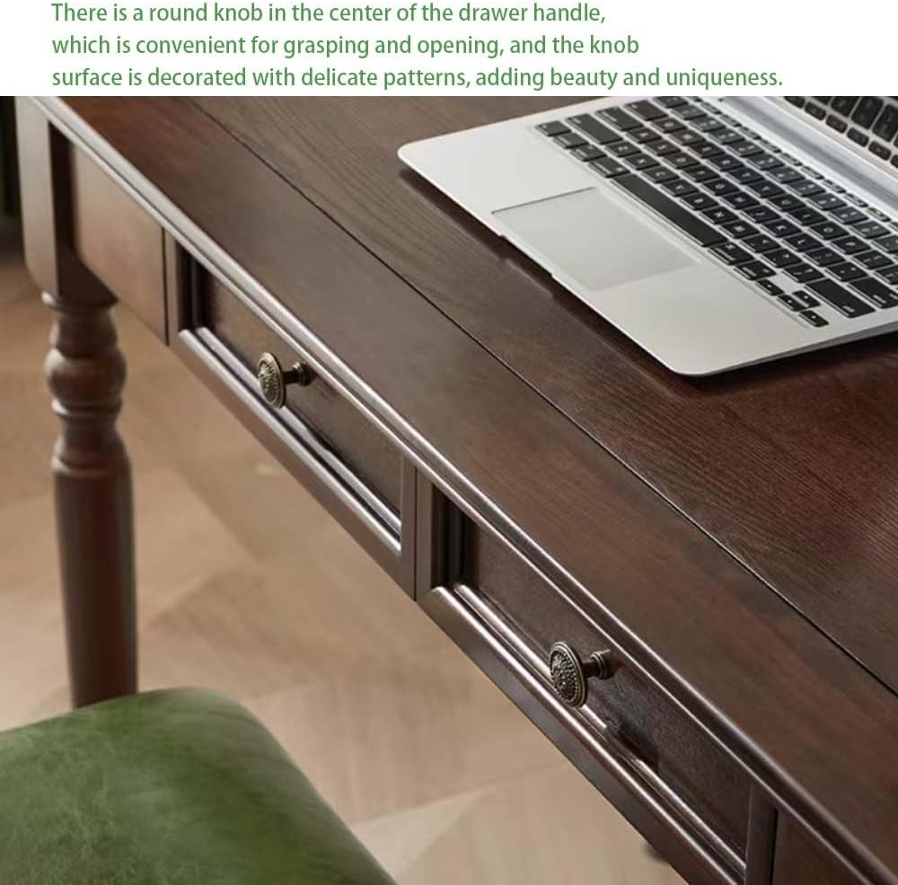 47 Inch Solid Wood Computer Writing Desk with Drawers, Walnut