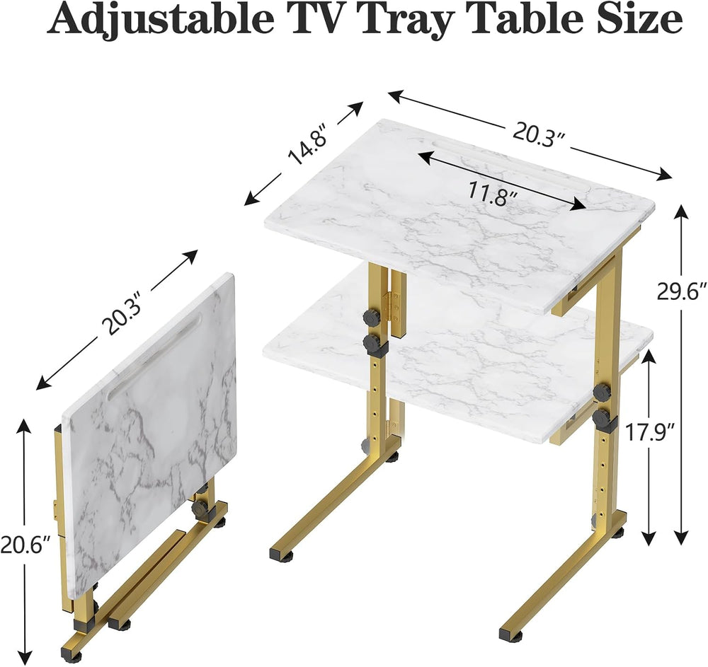 Folding tv Tray Dinner Snack Table,6 Height Adjustable Slide Under Couch Side...