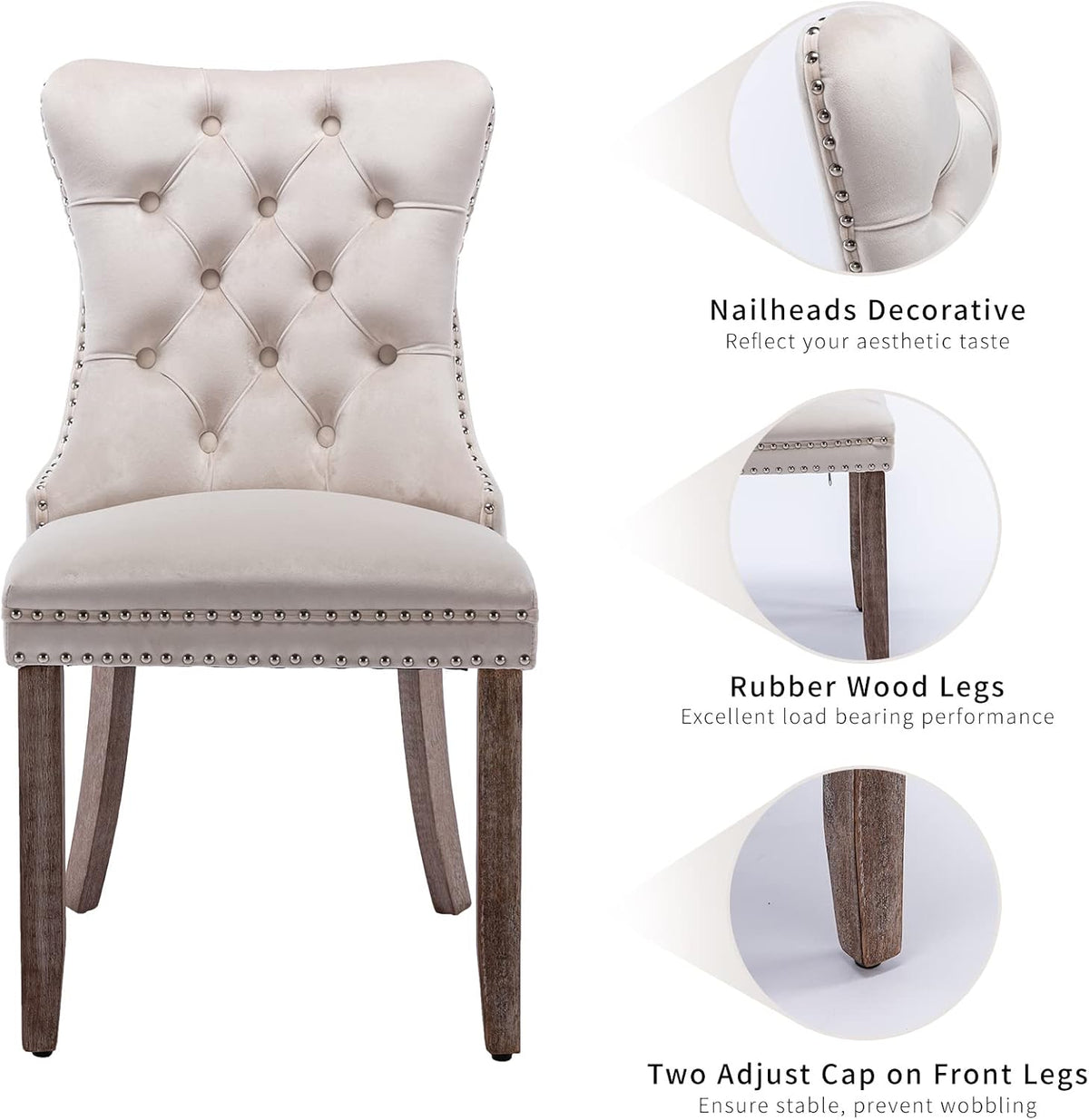 beige velvet dining chairs set of 2, tufted, package contents