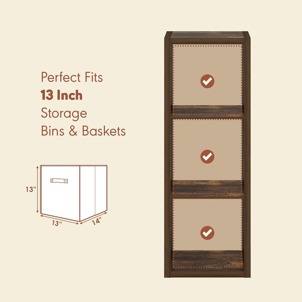 Furinno Cubicle Record Player Stand, 3-Cube Record Storage, Amber Pine