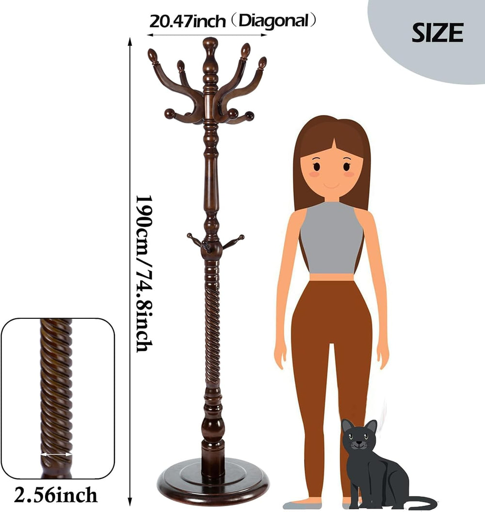Coat Racks Free Standing with 14 Hooks, Natural Wood Coat Stands for Entryway...