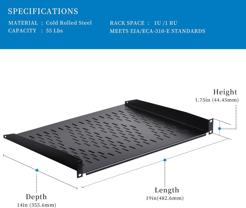 RackPath 1U Cantilever Universal Rack Shelf - 14in Deep – Rackmount Shelf for...