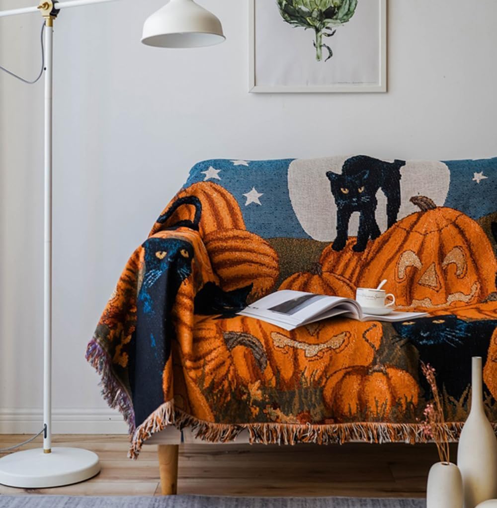 Vintage Halloween Blanket Cat Blanket Sofa Throw Blanket Chair Sofa Couch Bed...