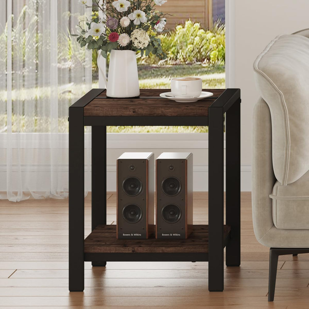 BON AUGURE Square End Table Living Room Set of 2, Side Table, Rustic Oak