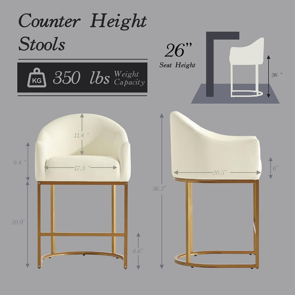 Modern Counter Height Bar Stools Set of 2 with Arms,White Leather