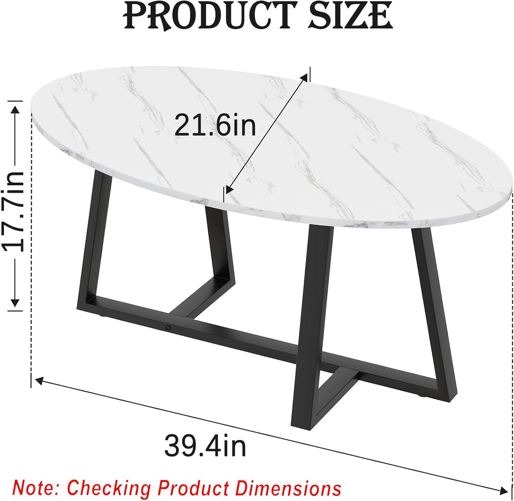 Wolawu Coffee Table Small Oval Table,White Faux Marble Table for Living Room,...