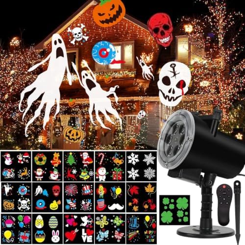 Christmas Halloween Lights Projector Outdoor,Syslux Holiday Projector Lights,16 HD Slides LED Waterproof Light Indoor Lights with Remote Control for Party Garden Halloween Xmas Landscape Decor