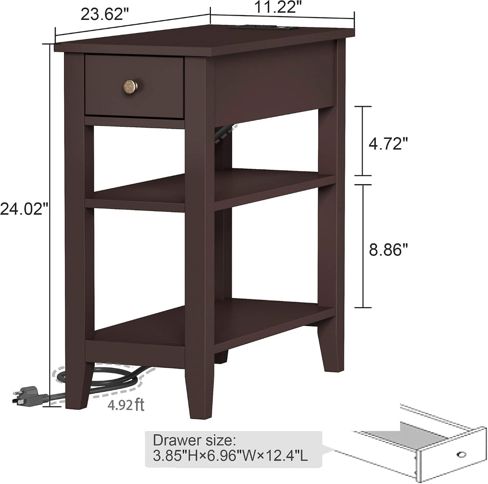 ChooChoo Side Table Set of 2 with Charging Station and Drawer