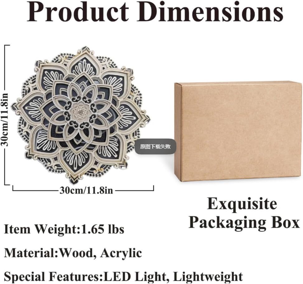 Wooden Mandala Wall Art, Lotus Flower Wall Decor with Led Light