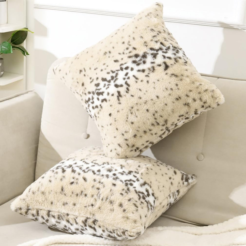 Faux Fur Throw Pillows Decorative Couch Pillow Covers Snow Leopard 18x18