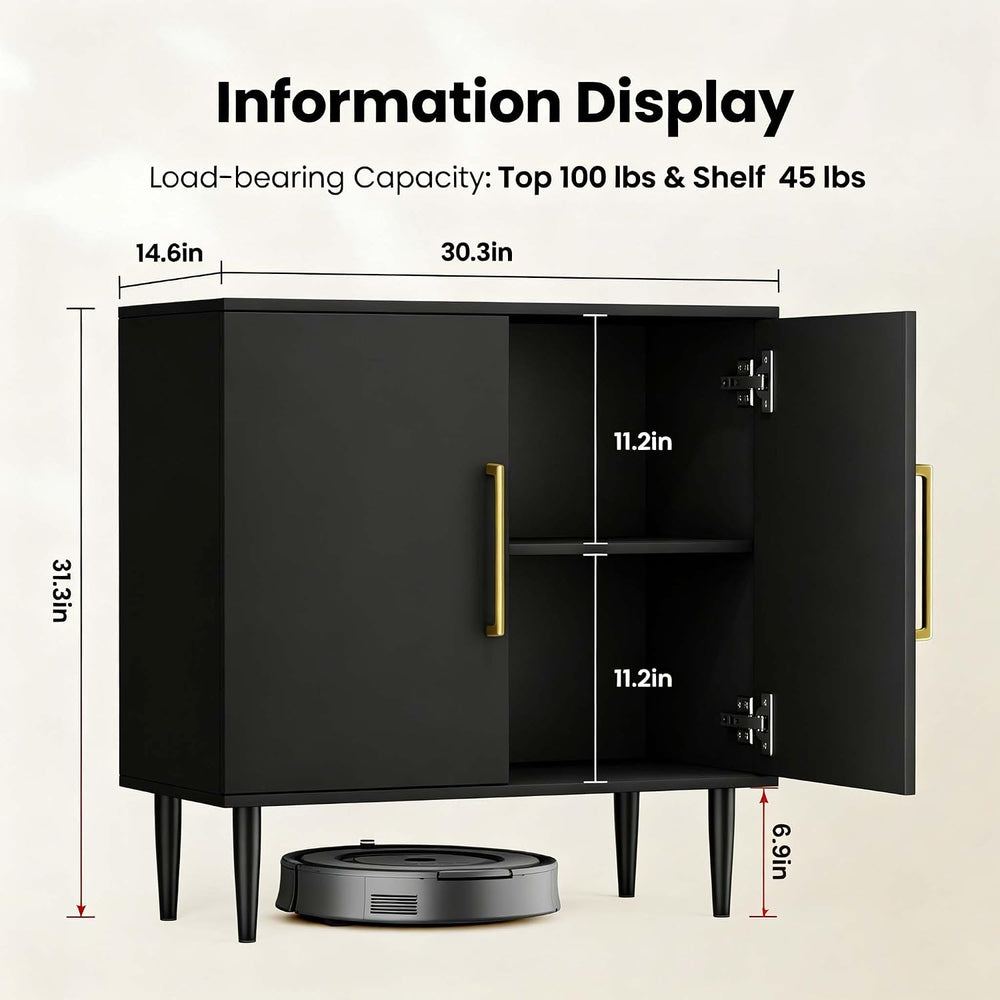 Set of 2 Black Storage Cabinet with Doors, Modern Accent Cabinet, Free Standi...