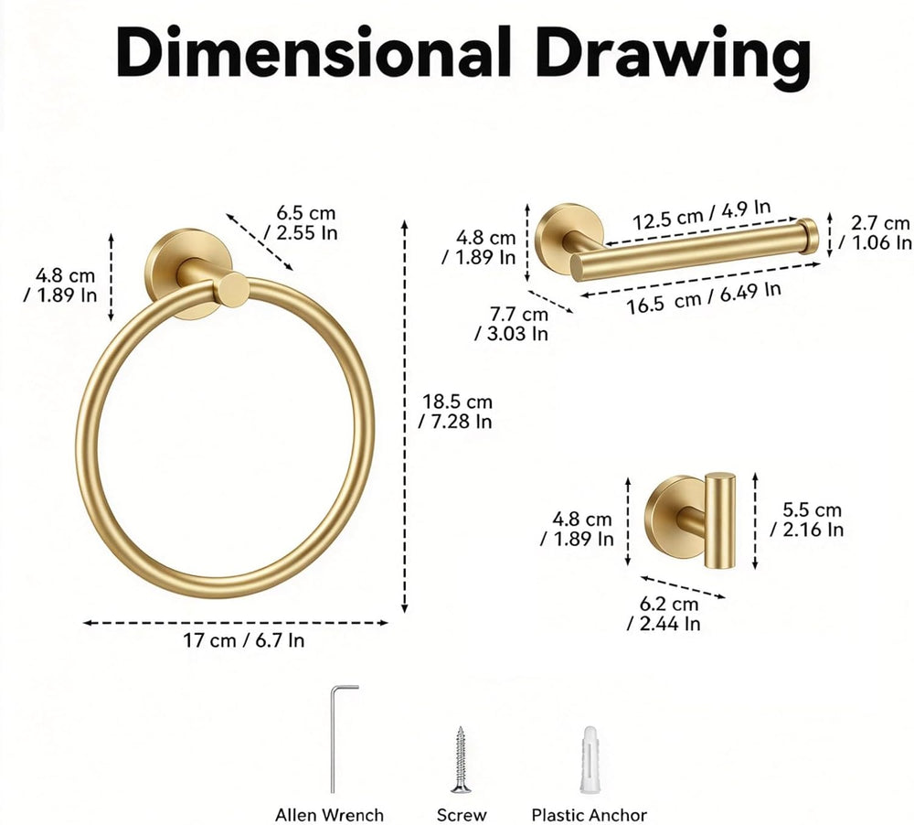 4-Piece Towel Holder Set, Brushed Gold Bathroom Accessories Set, SUS304 Stain...