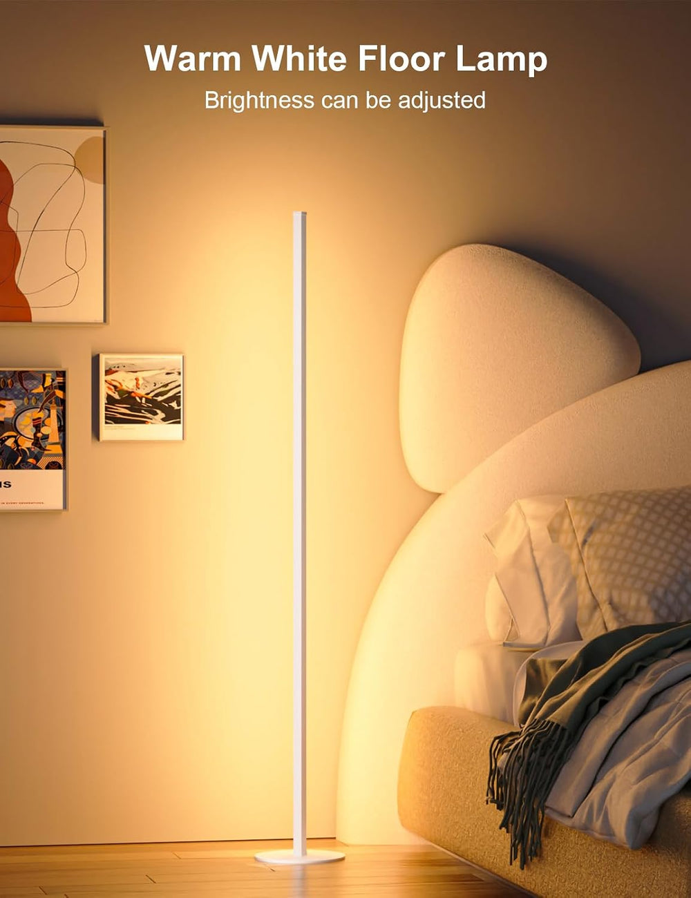 Corner Floor Lamp, Smart RGBW LED, 55in, Remote & App Control White 2 Pack