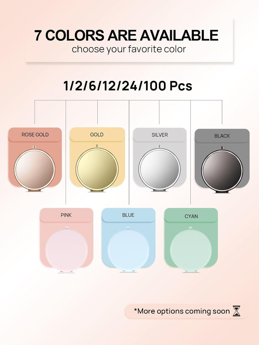 100 Pieces Compact Mirror Bulk, 1x/2x Pocket Mirror, Pink