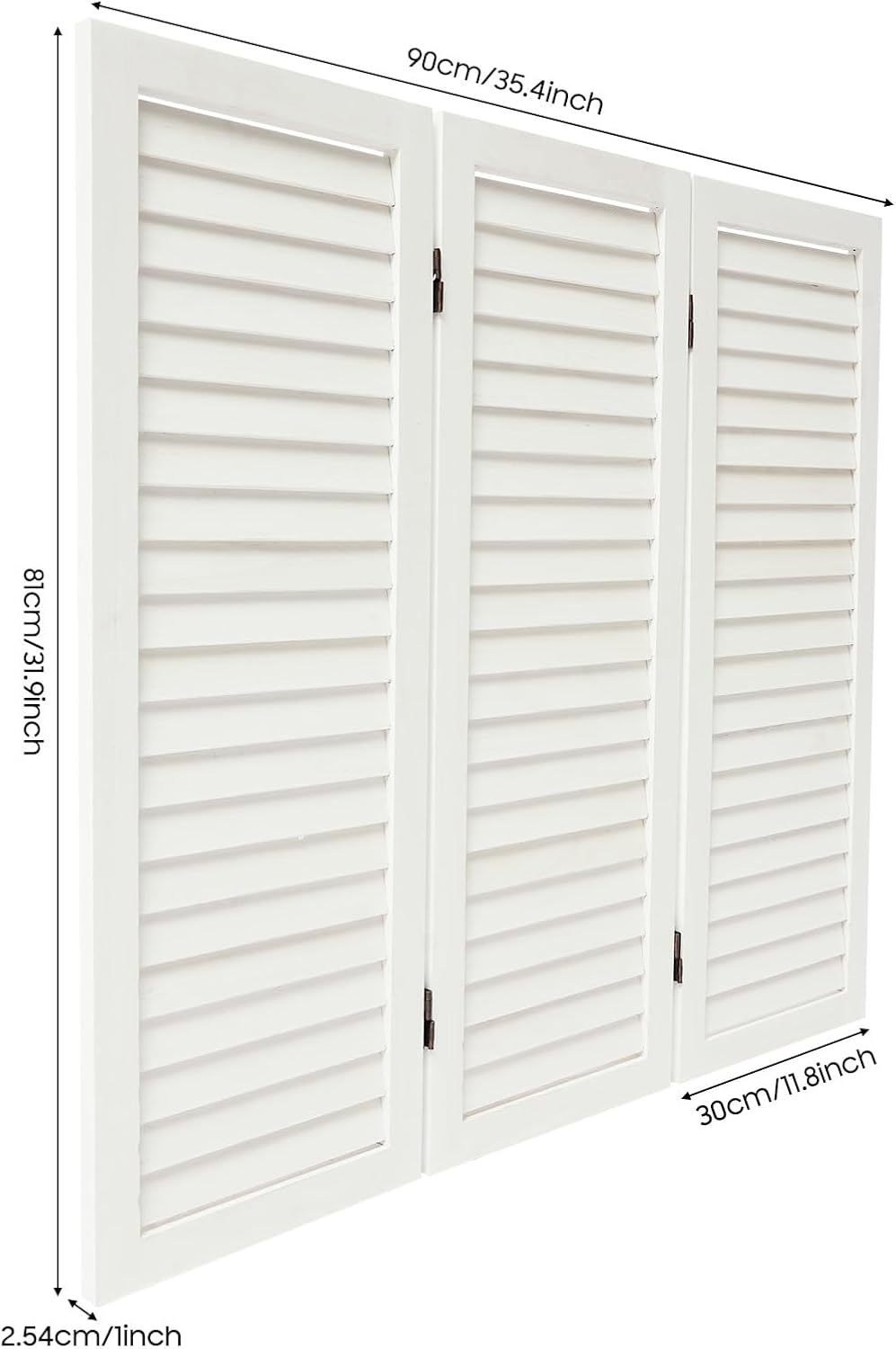 3 Panel Room Divider Screen White, Paulownia Wood Freestanding Privacy Partit...