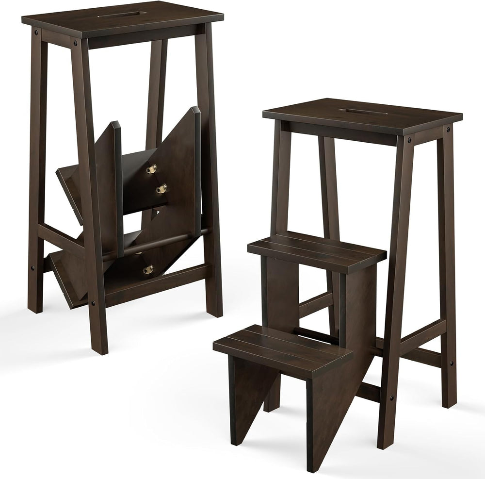 Giantex 3 Tier Folding Step Ladder, Multifunction 3-in-1 Wood Step Stool, Dis...
