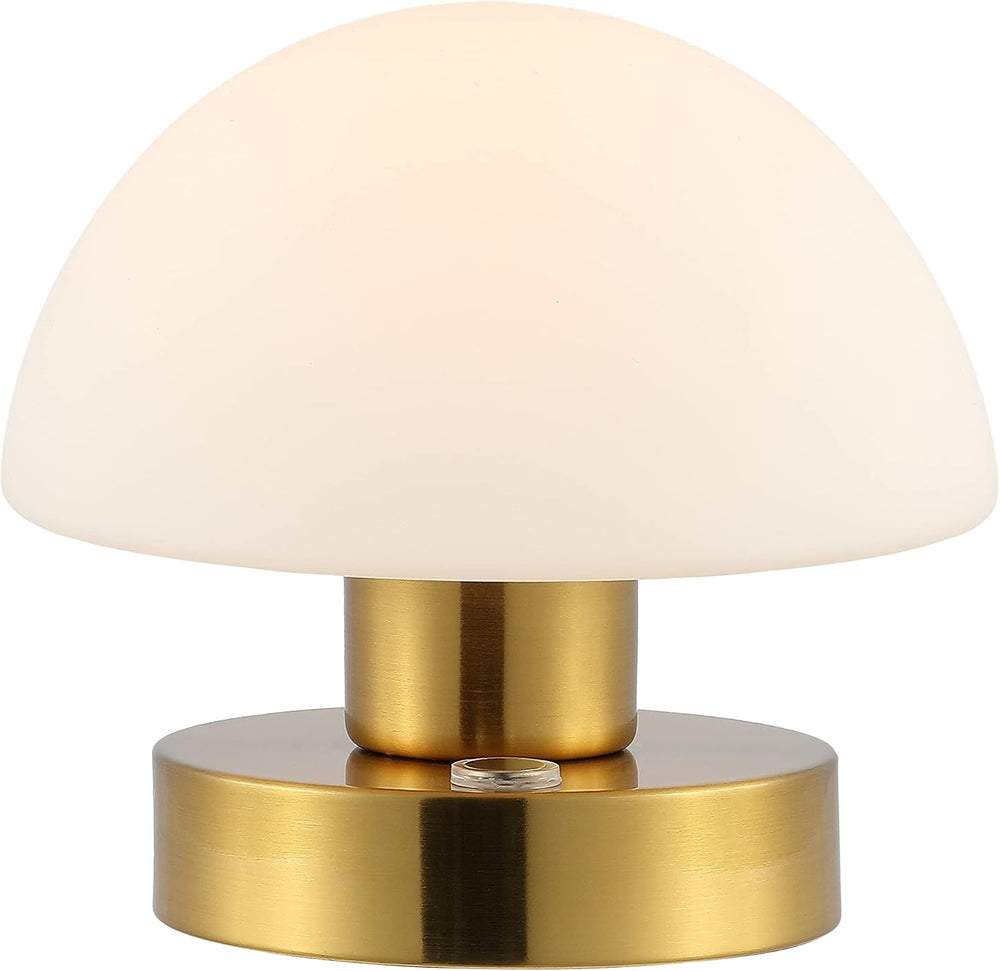 JONATHAN Y Zoe 5.75" Rechargeable Mushroom LED Lamp, Brass Gold/White