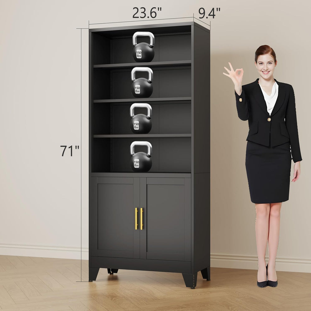 erosoei 71" H Tall Metal Bookcases and Bookshelves with 2 Doors and Adju...