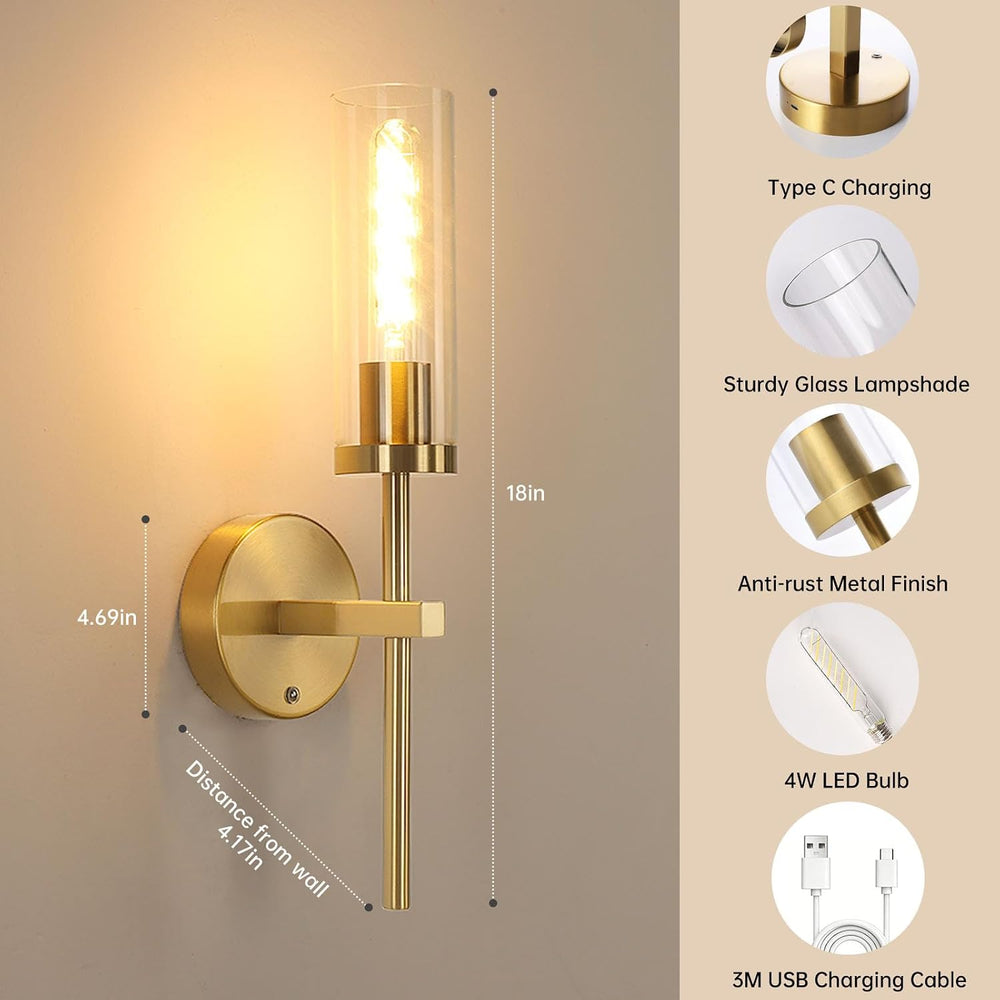 Shenmoyl Set of 2 Battery Operated Wall Sconce with 3 Color Temperatures &amp...