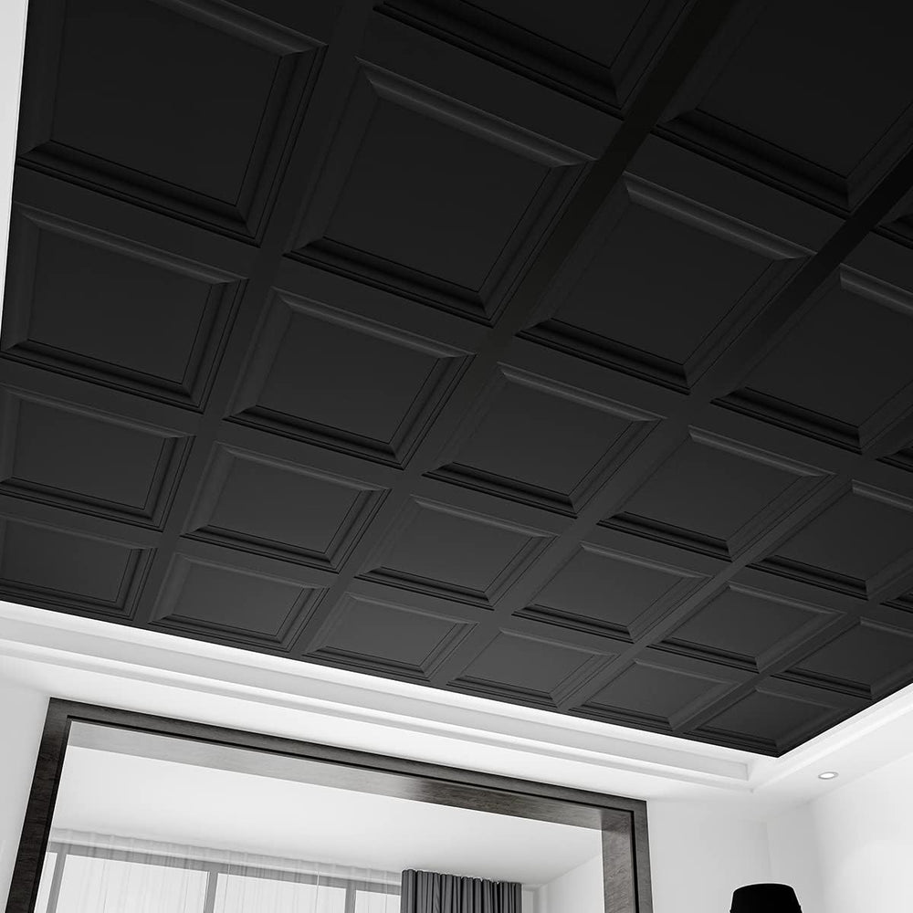 Art3d 12-Pack PVC Waterproof Drop Ceiling Tiles, 2 x 2 ft, Square, Black