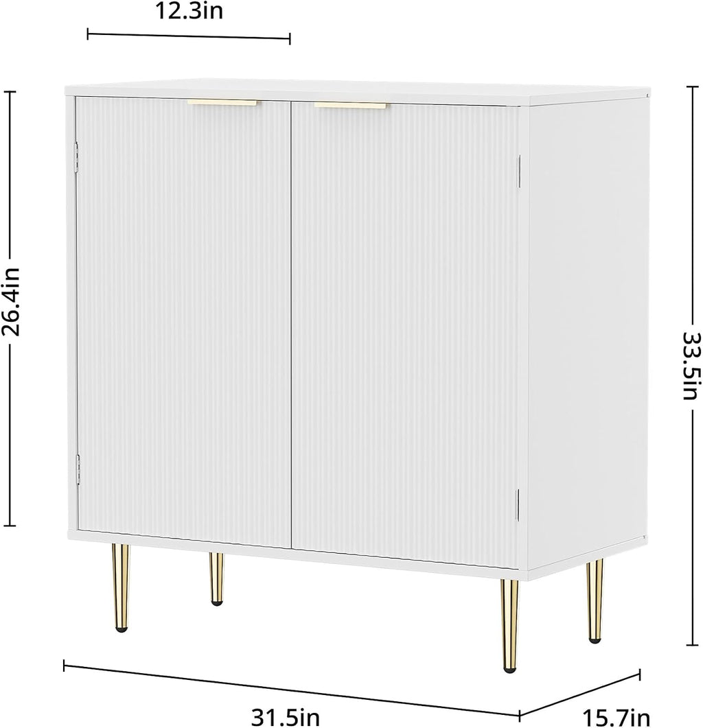 Housoul Fluted Buffet Sideboard Storage Cabinet with 2 Doors, White